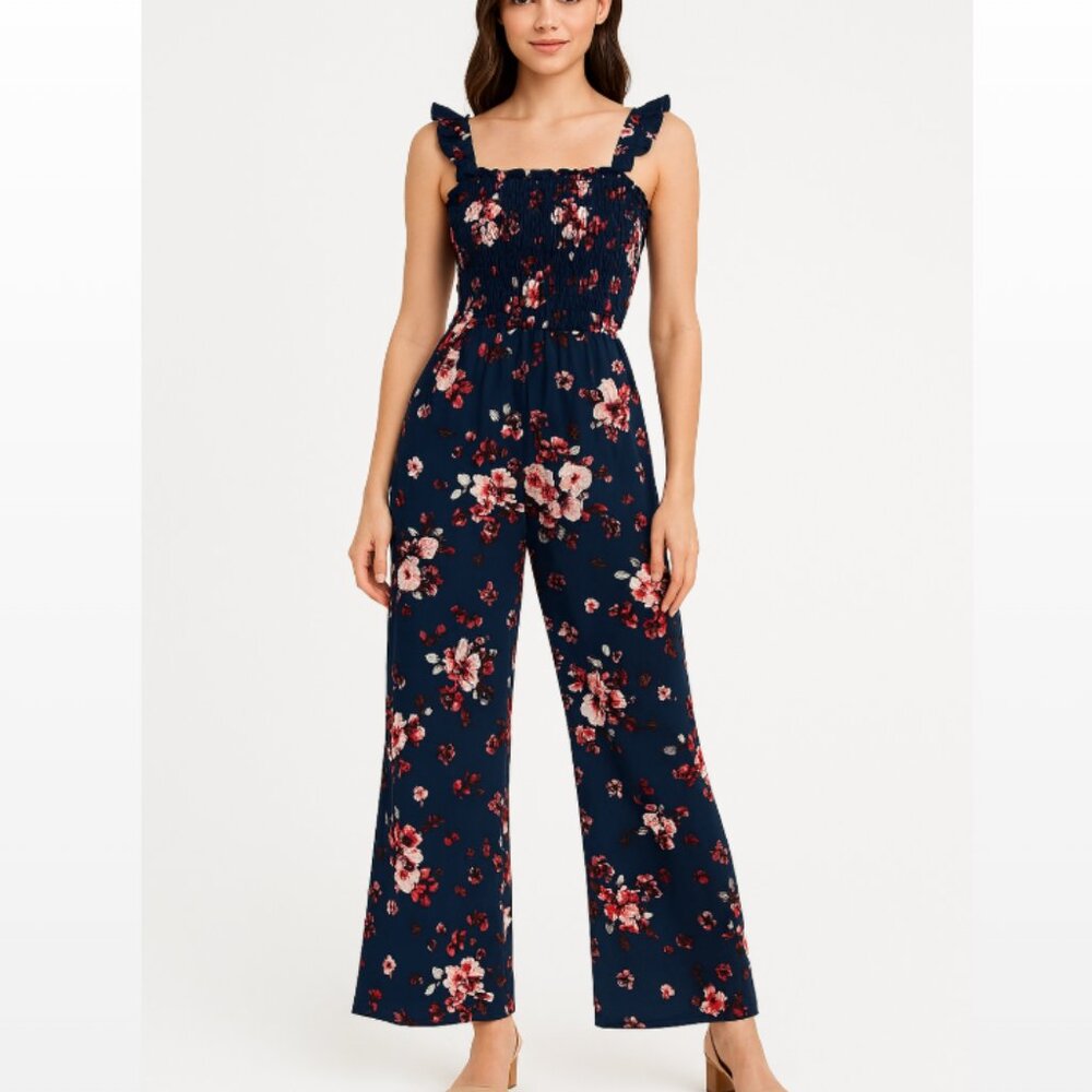 Walking On Sunshine Floral Ruffle Strap Jumpsuit